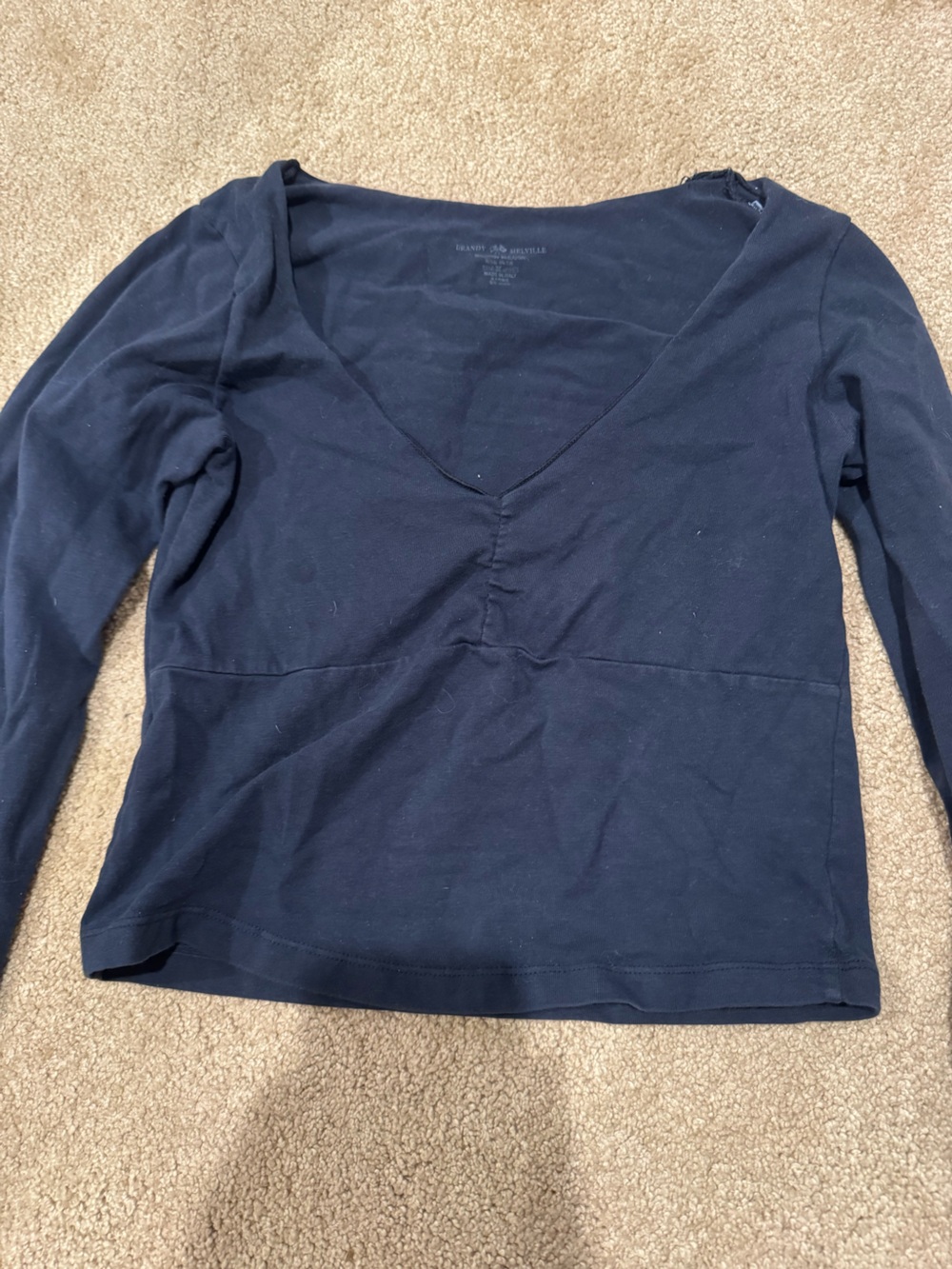 Brandy Melville Navy Long Sleeve V-Neck Crop Top